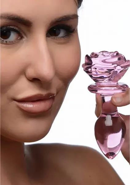 Blush Novelties Pink Rose stakleni čep srednji - borosilikatni, dekorativni
