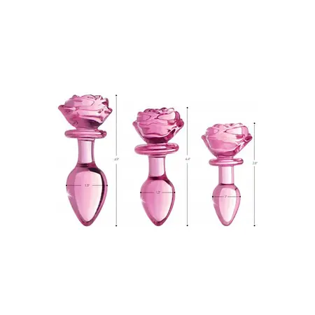 Blush Novelties Pink Rose stakleni čep srednji - borosilikatni, dekorativni