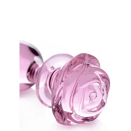 XR Brands Pink Rose stakleni intimni čep veliki - umetnički borosilikatni