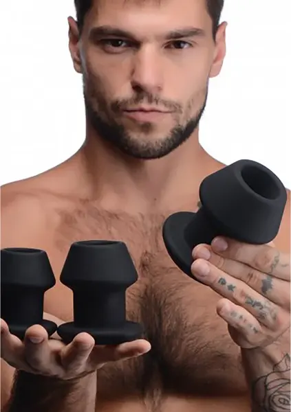 XR Brands Gape-Grommets Silikonski Šuplji Dilatatori Set 3 Veličine Crna