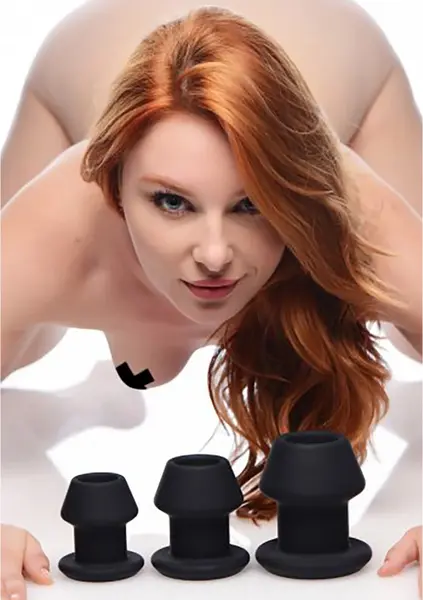 XR Brands Gape-Grommets Silikonski Šuplji Dilatatori Set 3 Veličine Crna