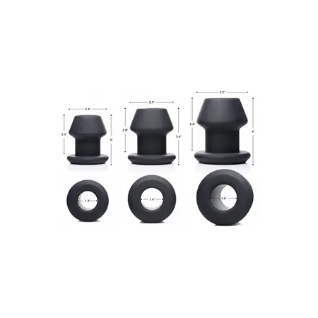 XR Brands Gape-Grommets Silikonski Šuplji Dilatatori Set 3 Veličine Crna