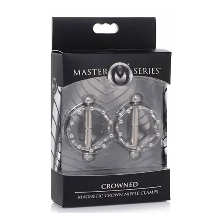 XR Brands Crowned Magnetic Steel Nipple Clamps - Nickel-Free, Silver