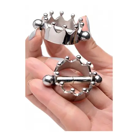 XR Brands Crowned Magnetic Steel Nipple Clamps - Nickel-Free, Silver