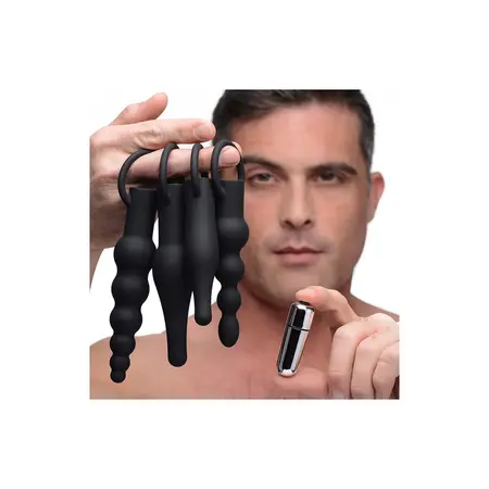 XR Brands Premium Ringed Rimmers Silicone Training Kit with Vibrating Bullet