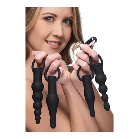 XR Brands Premium Ringed Rimmers Silicone Training Kit with Vibrating Bullet
