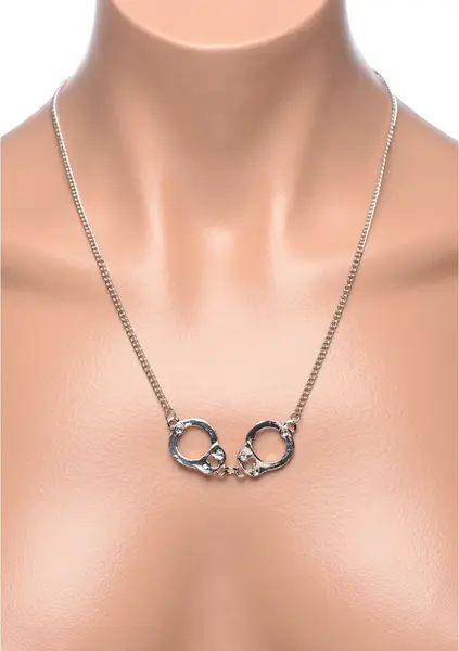 Master Series Cuff Her Necklace - Zinc Alloy Handcuff Pendant, Silver