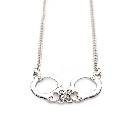 Master Series Cuff Her Necklace - Zinc Alloy Handcuff Pendant, Silver