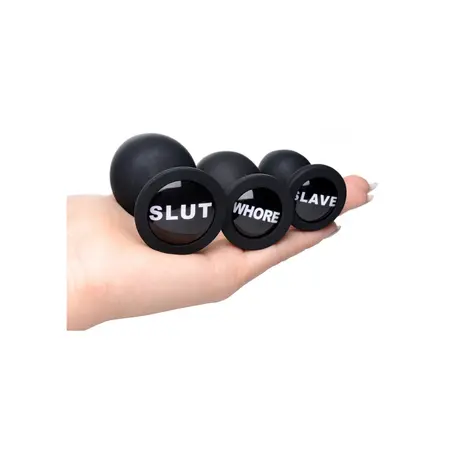 XR Brands Dirty Words Silikonski set čepova - 3 veličine, Suženi oblik