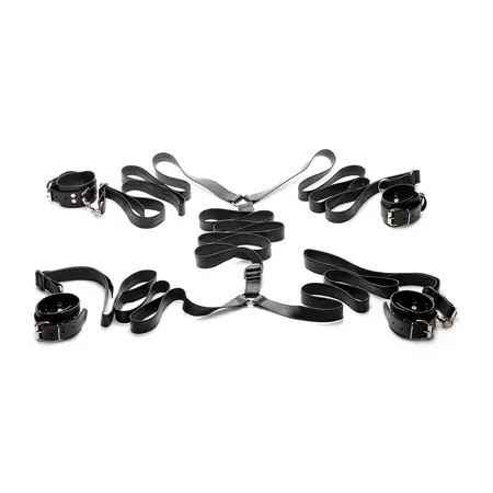 Master Series Leather Bed Restraint System - Adjustable Black Set