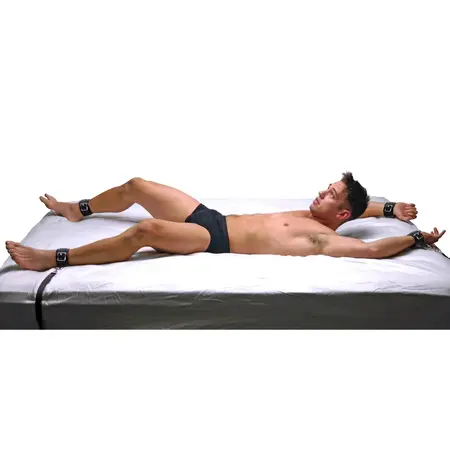 Master Series Leather Bed Restraint System - Adjustable Black Set