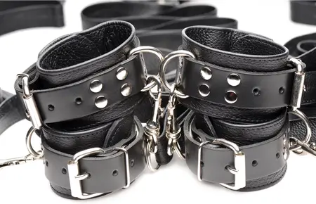 Master Series Leather Bed Restraint System - Adjustable Black Set