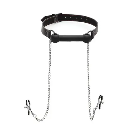 XR Brands Master Series Silicone Bit Gag with Adjustable Nipple Clamps