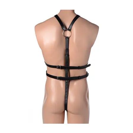 STRICT Male Full Body Adjustable Harness with Dual Rings Black