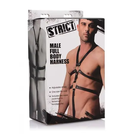 STRICT Male Full Body Adjustable Harness with Dual Rings Black