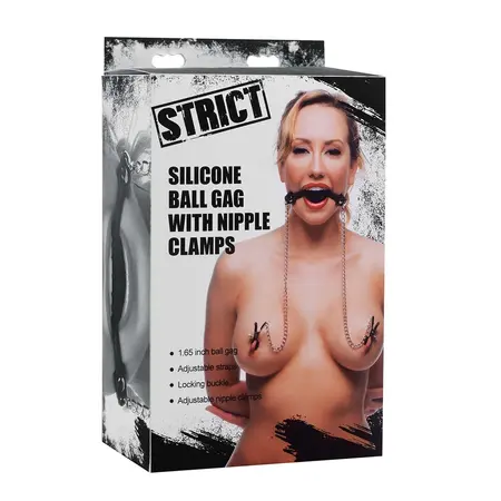 Master Series silikonski kuglasti čep za usta i podesivi sistem stega za bradavice, crna
