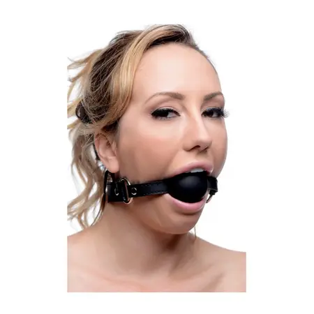 XR Brands XL Silicone Ball Gag - Large Adjustable Strap Black