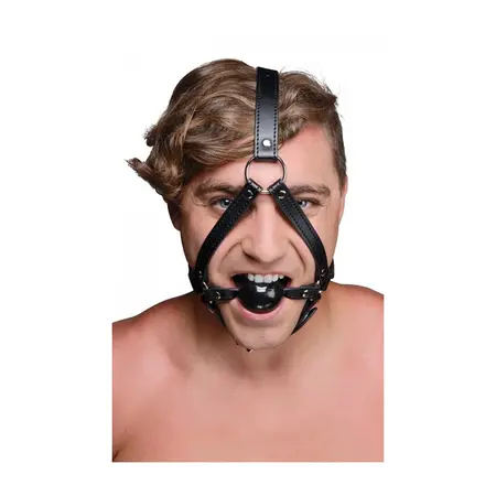 Master Series Head Armor Adjustable Harness with Silicone Ball Gag Black