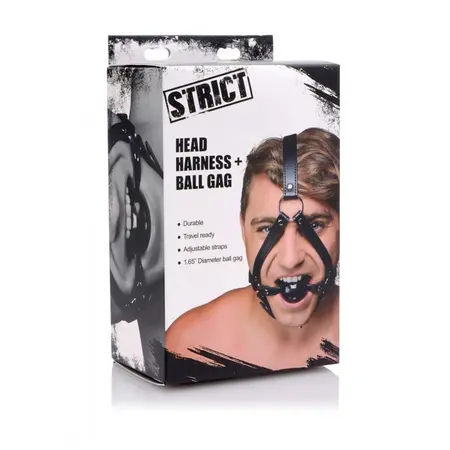 Master Series Head Armor Adjustable Harness with Silicone Ball Gag Black
