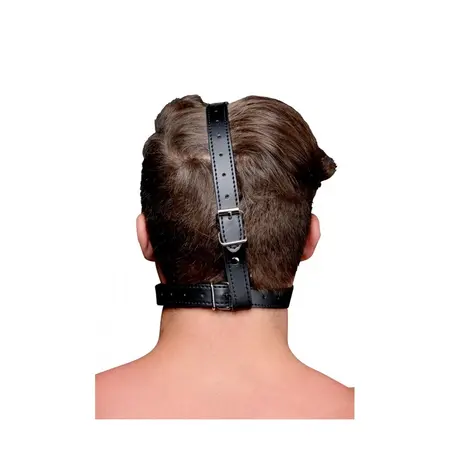 Master Series Head Armor Adjustable Harness with Silicone Ball Gag Black