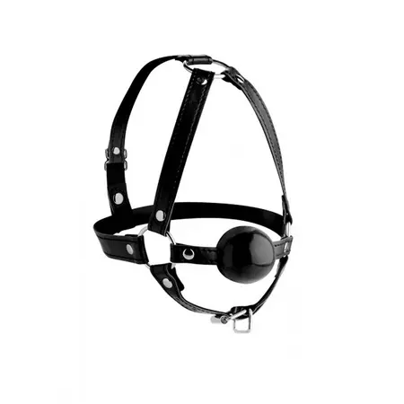 Master Series Head Armor Adjustable Harness with Silicone Ball Gag Black