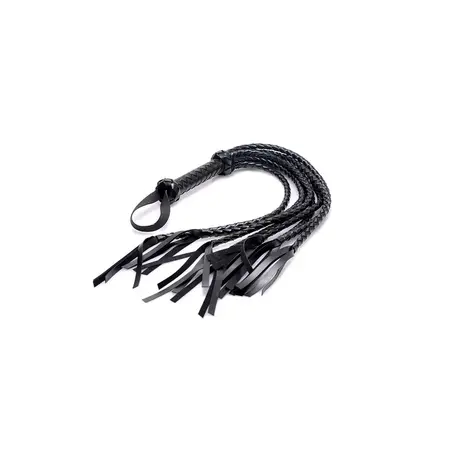 Master Series Pleteni flogger od PU koze Crni, duga drska 34 in