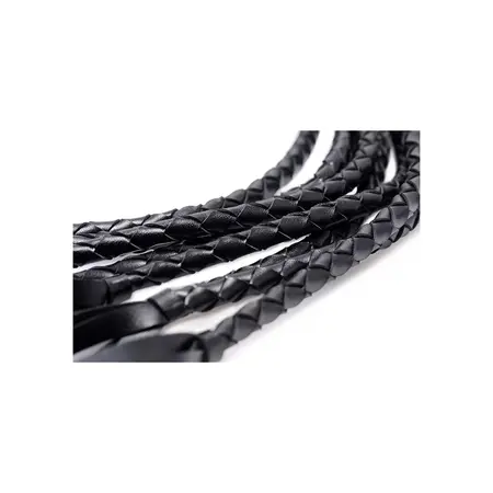 Master Series Pleteni flogger od PU koze Crni, duga drska 34 in