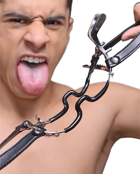 Master Series Ratchet Jennings Mouth Gag with Adjustable Strap, Black Coating