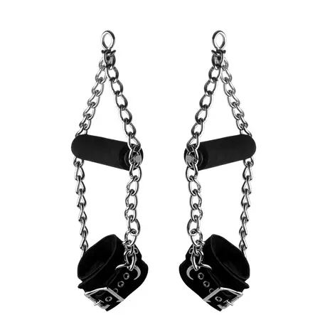 Strict Nubuck Leather Cuffs with Faux Fur Lining & Grip Handle, Black