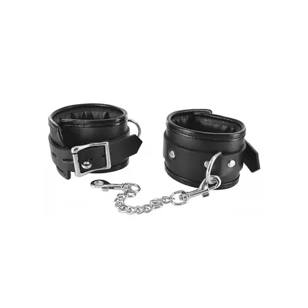 Master Series Padded Lockable Wrist Cuffs with Adjustable Chain, Black