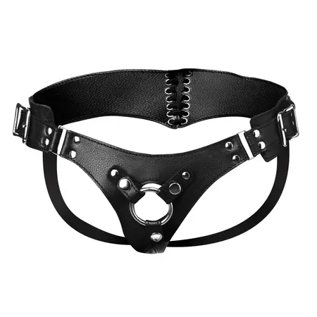Strict Leather Corset-Back Adjustable Intimate Harness Black 43