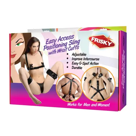 XR Brands Easy Access Bedreni Sling sa Podesivim Lisicama za Zglob Crni
