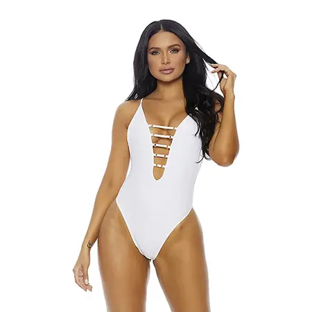 Forplay Santa Marta One Piece Swimsuit S Gold-Accent Strappy Design