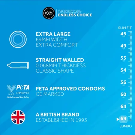 EXS Jumbo Pack 24 Extra Large Anatomical Condoms 69mm