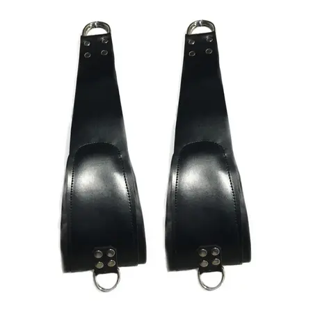 BDSM Kožne Potporne Petlje 60cm, Podstavljene, Podesive, Crne, Metalni D-Prstenovi