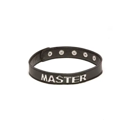 Master Adjustable Synthetic Leather Collar with Lettering, Black