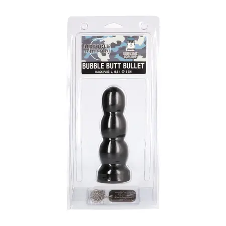 Domestic Partner Bubble Butt Bullet Black Anal Plug, Soft Rubber, 3-Step Shape