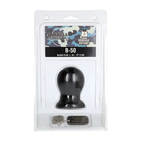 Domestic Partner B-50 Large Intimate Plug, Soft Rubber, Black