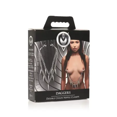 Daggers Adjustable Double Chain Nipple Clamps with Spiked Metal Chains