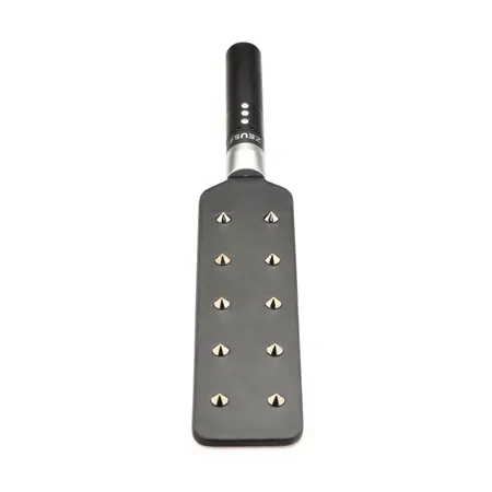 E-Stim Spiked Paddle Crni - Elektroprovodni Udarni Alat, PU Koža