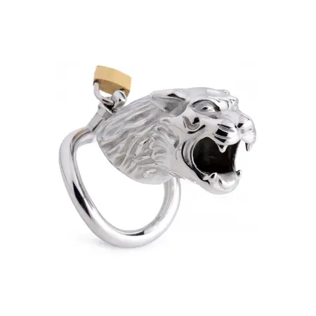 Master Series Tiger King Stainless Lockable Chastity System, Silver