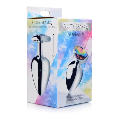 XR Brands Heart-Shaped Prism Anal Plug Large Rainbow Aluminum
