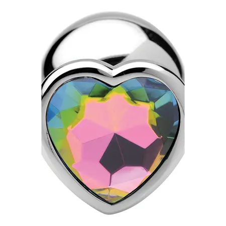 XR Brands Heart-Shaped Prism Anal Plug Large Rainbow Aluminum