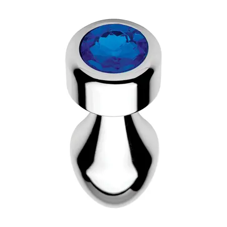 Blue Gemstone Small Aluminum Plug by XR Brands - Weighted, Silver Finish
