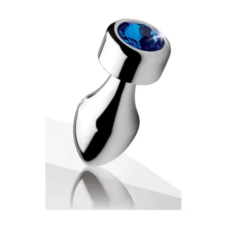 Blue Gemstone Small Aluminum Plug by XR Brands - Weighted, Silver Finish