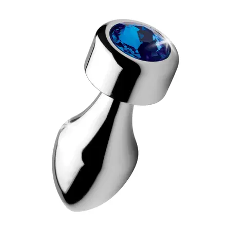 Blue Gemstone Small Aluminum Plug by XR Brands - Weighted, Silver Finish