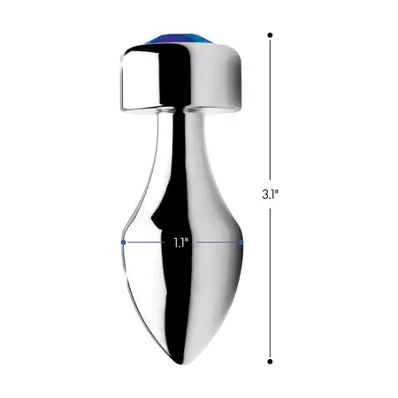 Blue Gemstone Small Aluminum Plug by XR Brands - Weighted, Silver Finish