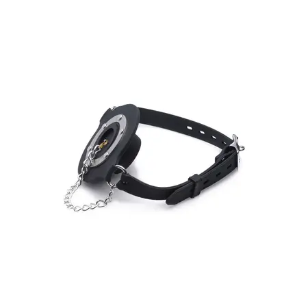XR Brands Pie Hole Silicone Open Mouth Gag with Removable Plug Black