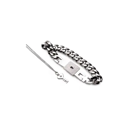 Master Series Chained Locking Bracelet & Necklace Set Titanium Steel