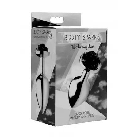 XR Brands Black Rose Srednji Ružin Oblik Aluminijumski Čep Crni